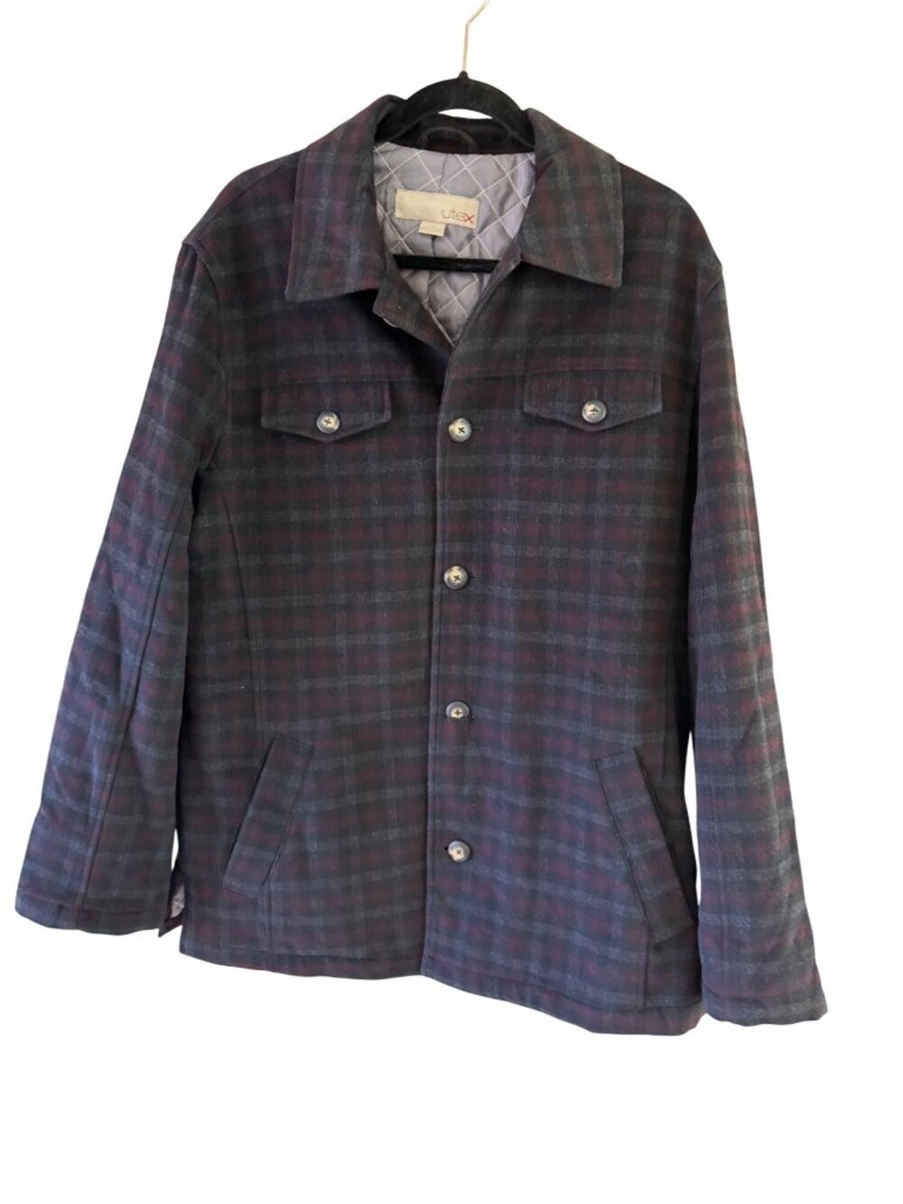 Utex Mens Multi-tonal Plaid Coat Button-up Shacket Size Large Wool Blend Casual